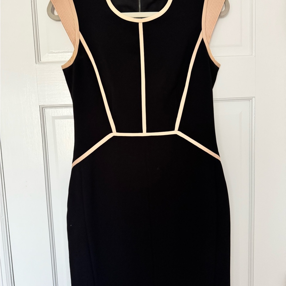 Rebecca Taylor Black and Cream Sleeveless Sheath Dress